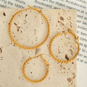 1 Paire De Boucles D'Oreilles Créoles Classiques En Acier Inoxydable Plaqué Or  Pour Femme, Série Simple h5 Image4
