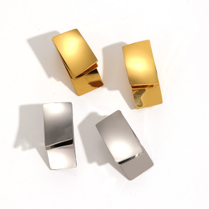 1 Paire De Boucles D'Oreilles À Tige Pour Femme, Style Quadrilatère, En Acier Inoxydable Plaqué Or , Série Simple h5 Image4