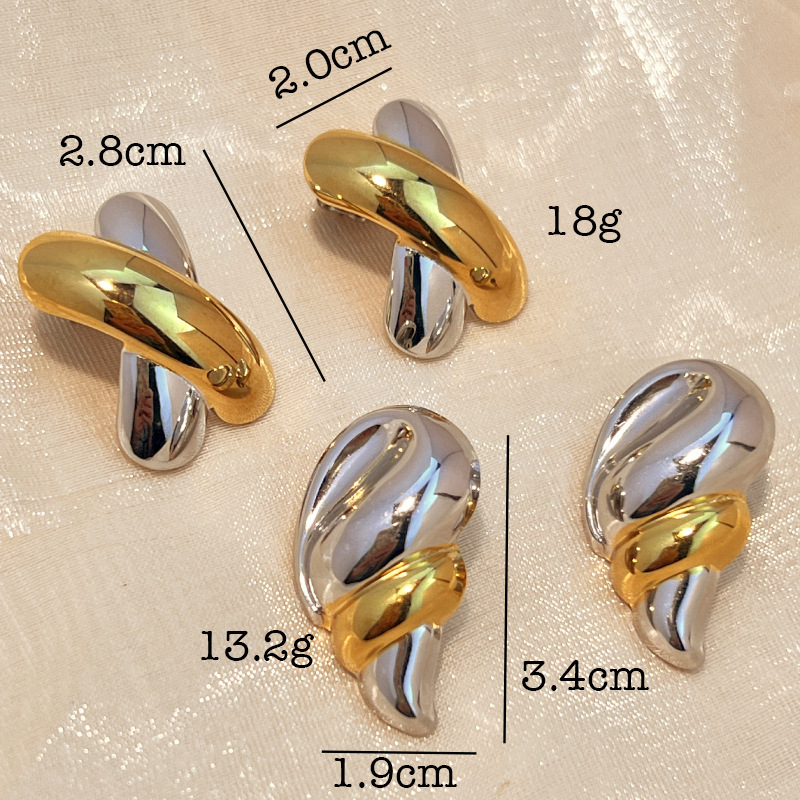 1 Paire De Boucles D'Oreilles Puces Pour Femme, Style Rétro Moderne, Forme Irrégulière, Acier Inoxydable, Étanches, Coloris Or Et Argent. h5Image5