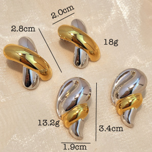 1 Paire De Boucles D'Oreilles Puces Pour Femme, Style Rétro Moderne, Forme Irrégulière, Acier Inoxydable, Étanches, Coloris Or Et Argent. h5 Image5