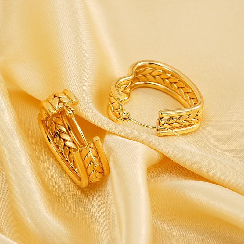 1 Paire De Boucles D'Oreilles Créoles Simples Géométriques En Acier Inoxydable Plaqué Or Pour Femme Image4