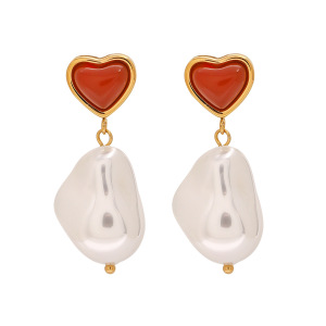 Boucles D'Oreilles Pendantes Asymétriques Élégantes En Acier Inoxydable Doré, Style Romantique, En Forme De Cœur, Étanches. Collection « Sweet Heart ». h5 Image6