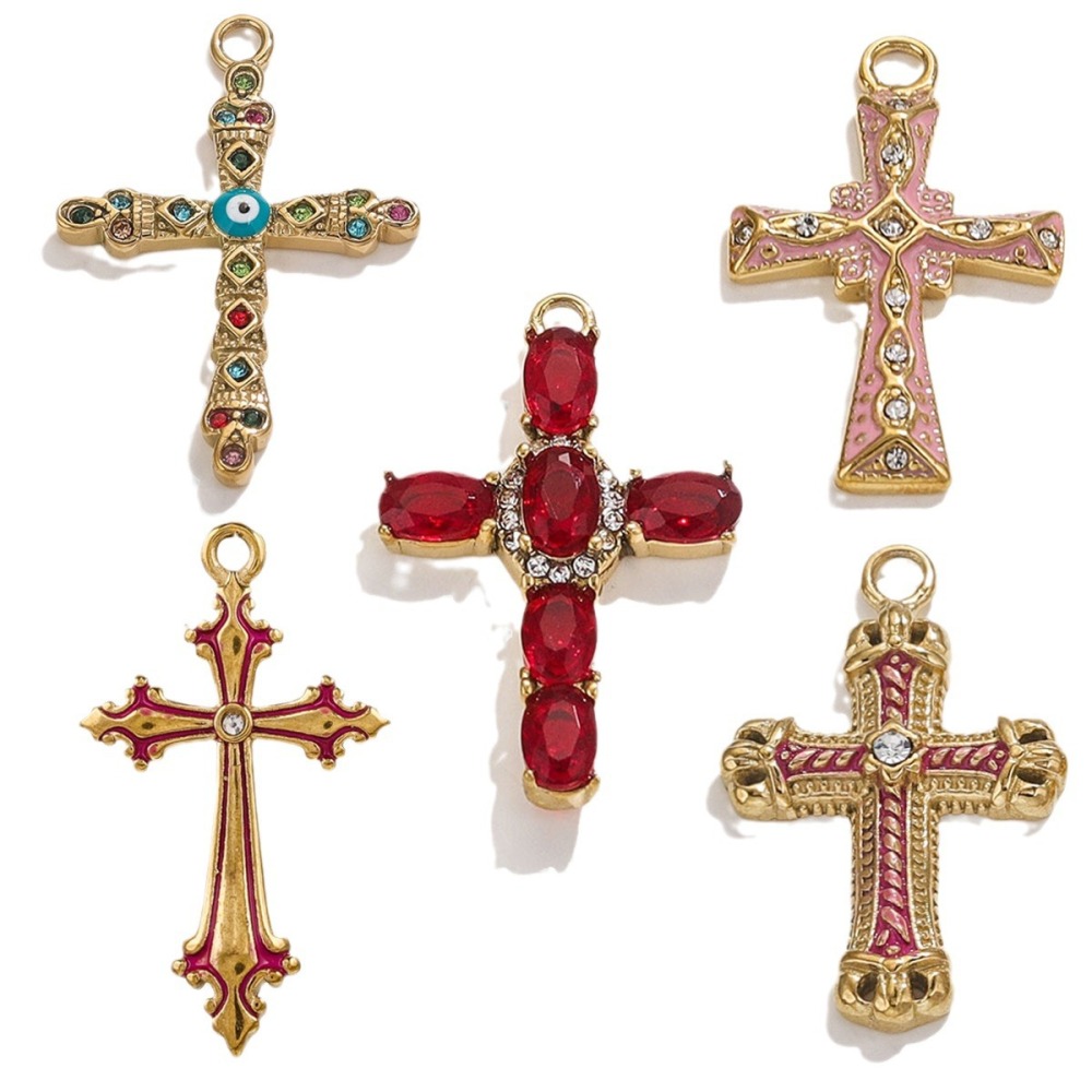 1 Paire De Pendentifs Croix Rétro Plaqués Or  Pour Femme, Série Classique Image5