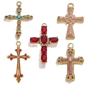 1 Paire De Pendentifs Croix Rétro Plaqués Or  Pour Femme, Série Classique h5 Image5