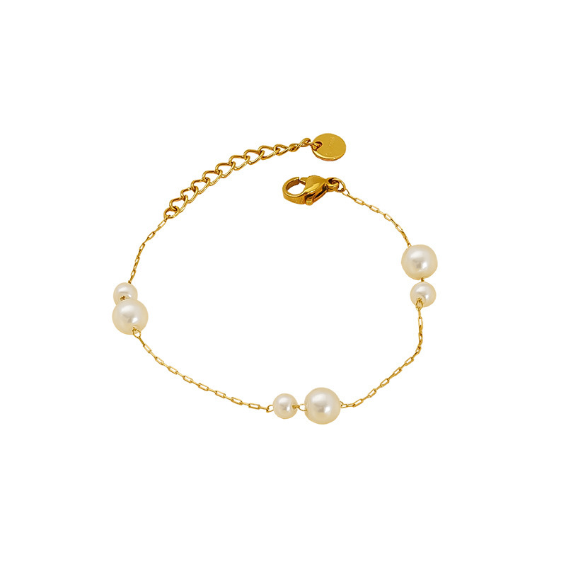 Bracelet Chaîne En Acier Inoxydable Plaqué Or Avec Perles Artificielles Pour Femme, 1 Pièce h5Image6