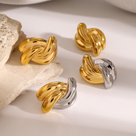 1 Paire De Boucles D'Oreilles À Tige Torsadées En Acier Inoxydable Plaqué Or  Pour Femme, Série Simple