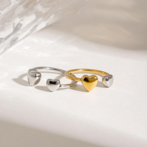 Bagues Ajustables Pour Femme, Style Minimaliste Romantique, En Acier Inoxydable Doré, Imperméables, En Forme De Cœur, Collection Romantique. h5 Image3
