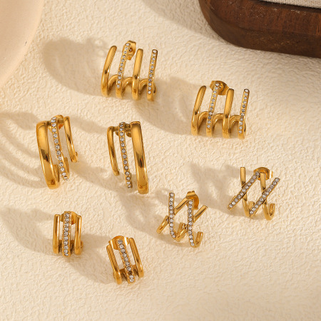 1 paire de boucles d'oreilles à tige géométriques en acier inoxydable plaqué or pour femme, style luxueux et léger 2