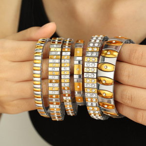 Bracelet Chaîne Pour Femme En Acier Inoxydable Plaqué Or , Style Patchwork Punk, Série Simple, 1 Pièce h5 Image4