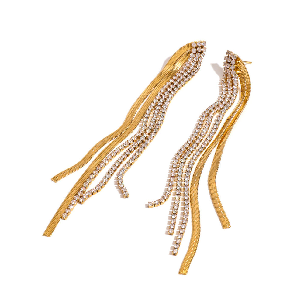 1 Paire De Boucles D'Oreilles Élégantes De La Série Classique, En Acier Inoxydable Plaqué Or Et Strass, Pour Femme, Idéales Pour Les Soirées. h5Image8
