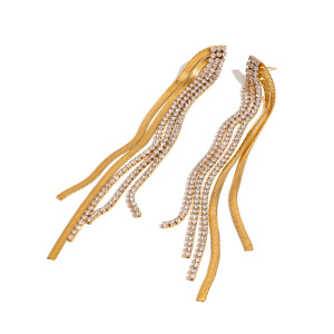 1 Paire De Boucles D'Oreilles Élégantes De La Série Classique, En Acier Inoxydable Plaqué Or Et Strass, Pour Femme, Idéales Pour Les Soirées. h5 Image8