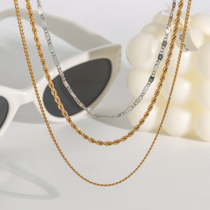 Colliers Superposés Pour Femmes, 1 Pièce, En Acier Inoxydable Étanche, Couleur Or Et Argent, Collection Modern Series Line h5 Image3