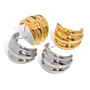 1 Paire De Boucles D'Oreilles À Tige En Acier Inoxydable Plaqué Or  Pour Femme, Style Bande Simple h5 Image6