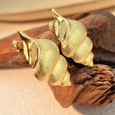 Boucles d'oreilles puces pour femme en acier inoxydable doré, imperméables, en forme de bulot (1 paire). 2