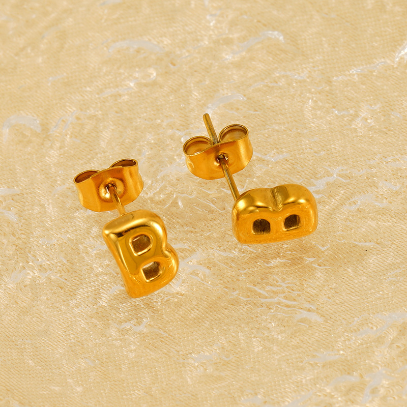 1 Paire De Boucles D'Oreilles À Tige Élégantes En Acier Titane Plaqué Or Pour Femme, Série Simple Image4