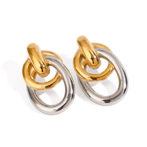 1 Paire De Boucles D'Oreilles Puces Pour Femme, Collection Exquisite Series, Style Annulaire Décontracté, En Acier Inoxydable Étanche, Coloris Or Et Argent. h5 Image6