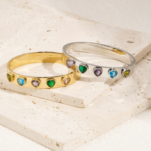 Bracelet Pour Femme En Acier Inoxydable Doré, Couleur Or, Forme De Cœur Colorée, Collection Glamorous (1 Pièce) h5 Image4