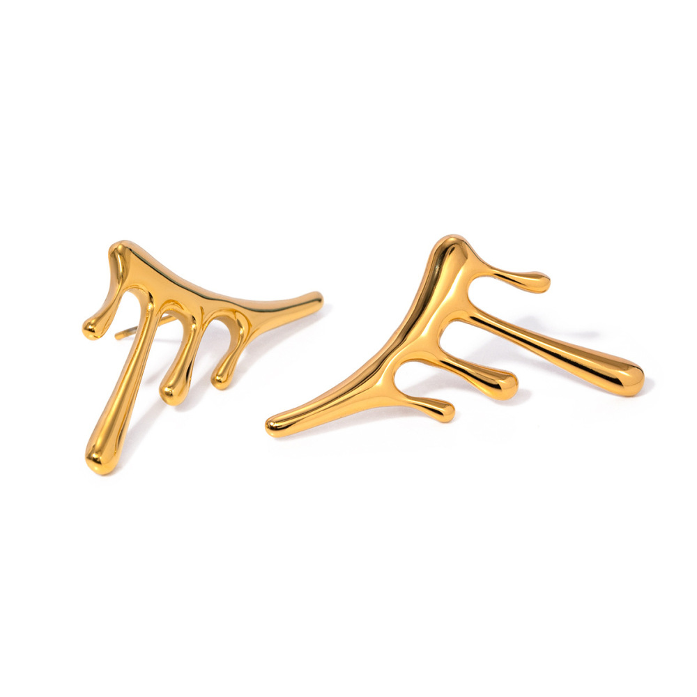 1 Paire De Boucles D'Oreilles À Tige Irrégulières En Acier Inoxydable Plaqué Or  Pour Femme Image5