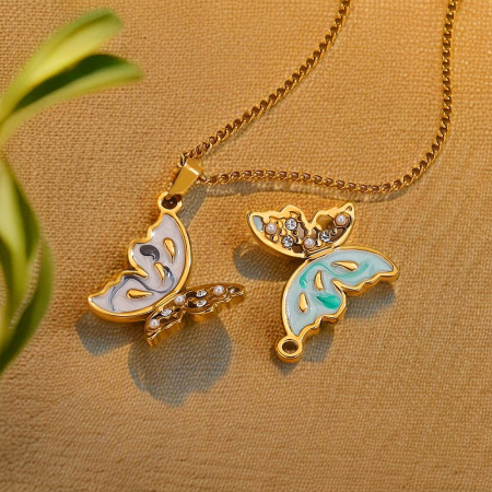 Pendentif élégant en forme de papillon, en acier inoxydable doré, finition huilée, étanche, à faire soi-même, collection romantique (1 pièce) 2