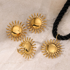 1 Paire De Boucles D'Oreilles Rétro Soleil/Lune En Acier Inoxydable Plaqué Or  Pour Femme h5 Image3