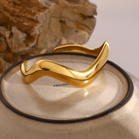 bracelet simple en acier inoxydable plaqué or  pour femme, 1 pièce 2