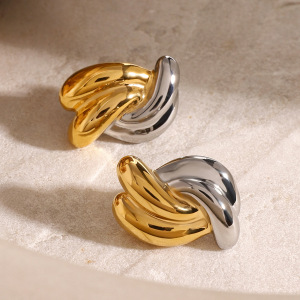 1 Paire De Boucles D'Oreilles À Tige Torsadées En Acier Inoxydable Plaqué Or  Pour Femme, Série Simple h5 Image5