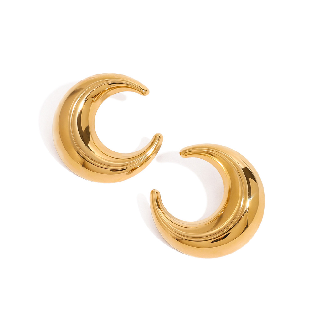 Boucles D'Oreilles Puces Minimalistes En Forme De Lune, En Acier Inoxydable, Couleur Or, Imperméables, Pour Femme (1 Paire). Image7