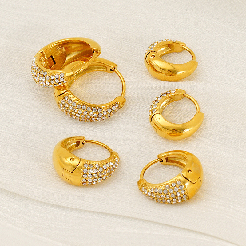 1 Paire De Boucles D'Oreilles Créoles Quotidiennes En Acier Titane Plaqué Or Pour Femme, Série Simple Image5