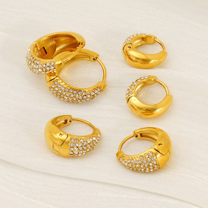 1 Paire De Boucles D'Oreilles Créoles Quotidiennes En Acier Titane Plaqué Or Pour Femme, Série Simple h5 Image5