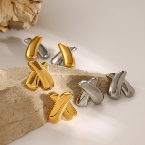 Boucles D'Oreilles En Forme De X En Acier Inoxydable Or  De Style Ins, Bijoux Symétriques, Plaqués Sous Vide, Anti-Décoloration Et Anti-Allergiques h5 Image4