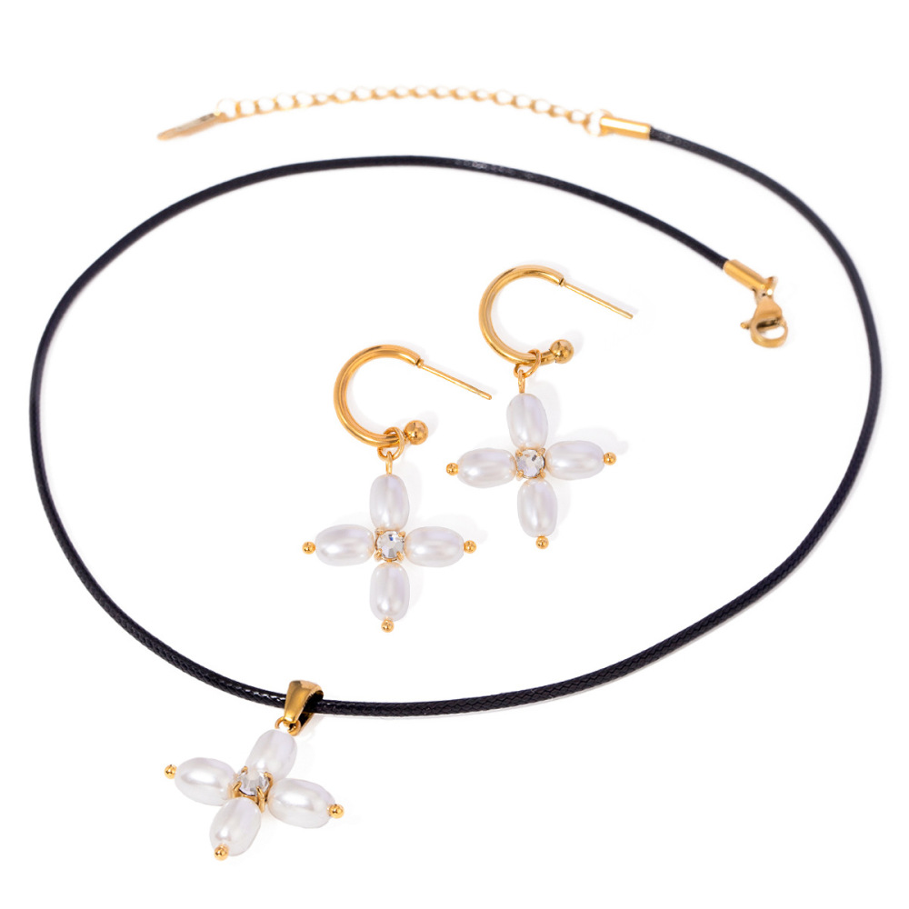 1 Paire De Boucles D'Oreilles Élégantes En Acier Inoxydable Plaqué Or  Avec Perles Artificielles Pour Femme Image6