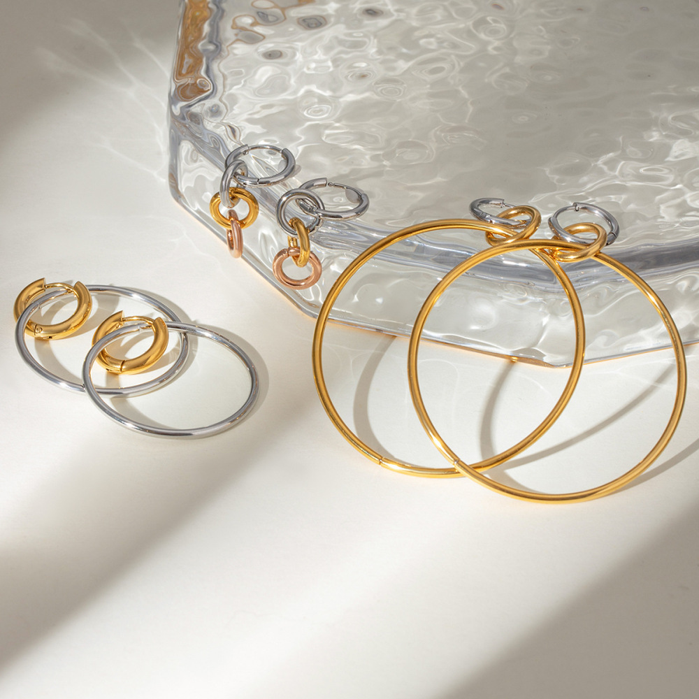 1 Paire De Boucles D'Oreilles Créoles Géométriques Simples En Acier Inoxydable Plaqué Or Pour Femme h5Image4