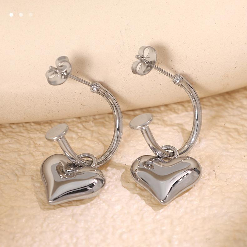 1 Paire De Boucles D'Oreilles Pendantes Pour Femme, Série Romantique, En Acier Titane Couleur Or, Motif Cœur Image4