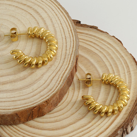 1 paire de boucles d'oreilles à tige torsadées en acier inoxydable plaqué or  pour femme 2
