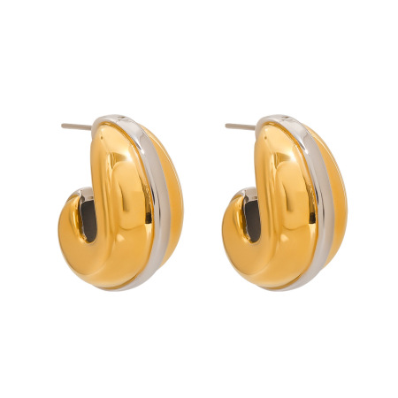 1 paire de boucles d'oreilles à tige en acier inoxydable doré pour femme, , série simple