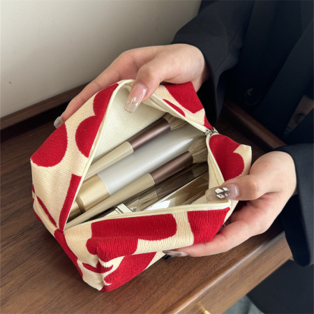 Sac à main en velours côtelé pour femme, série romantique, motif cœur mignon, 1 pièce 2