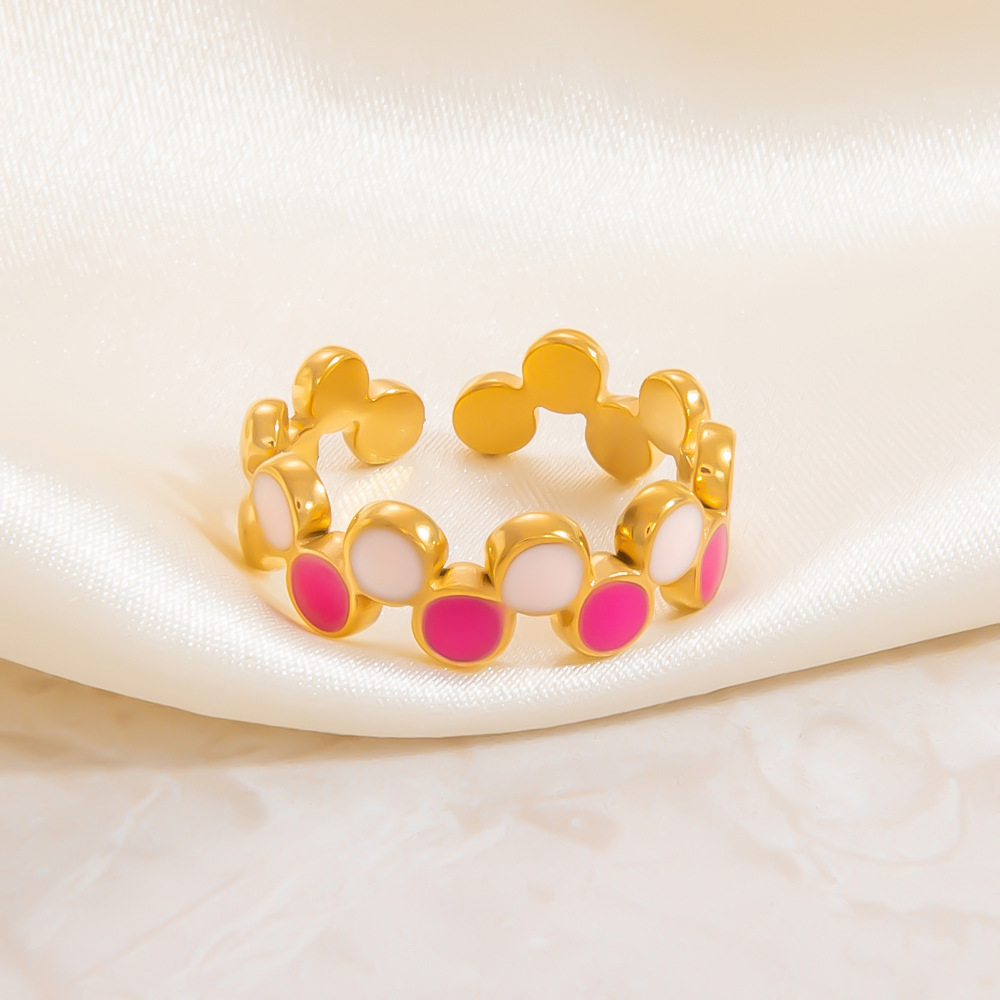 Bague Ajustable Pour Femme, Collection Charming Series, Forme Irrégulière Chromatique, Acier Inoxydable Huilé, Couleur Or, Étanche. Image6