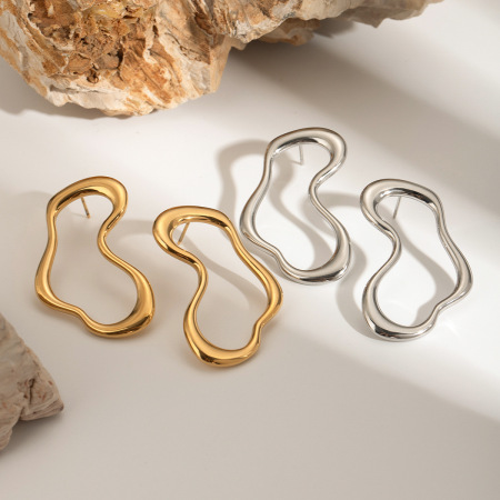 1 paire de boucles d'oreilles à tige géométriques simples en acier inoxydable plaqué or  pour femme