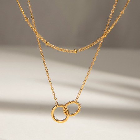 colliers superposés pour femmes, série simple, en acier inoxydable plaqué or , forme annulaire simple, 1 pièce