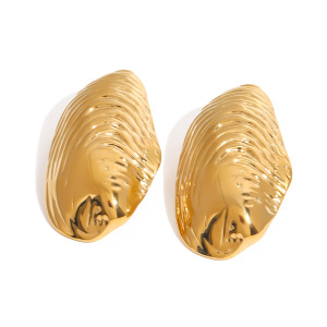 Boucles D'Oreilles Puces Pour Femme, En Acier Inoxydable Doré, Forme Coquillage Naturel, Collection Classique (1 Paire). h5 Image9