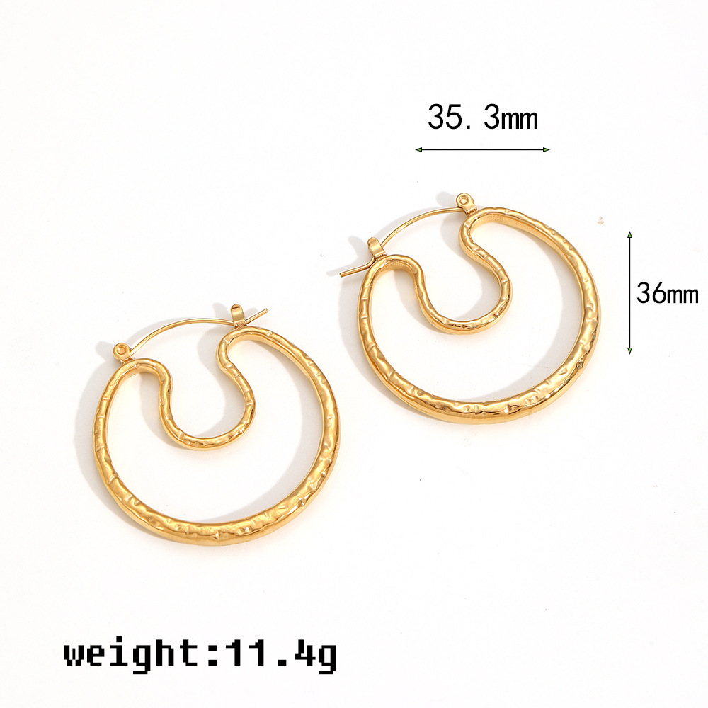 Boucles D'Oreilles Puces Pour Femme, Collection Particular Series, Forme Irrégulière, En Acier Inoxydable, Couleur Or, Étanches. 1 Paire Image6
