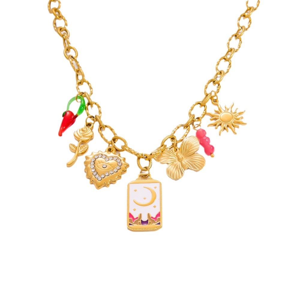 Collier Avec Pendentif En Forme De Cœur Élégant En Acier Inoxydable Plaqué Or  Pour Femme, Série Romantique, 1 Pièce Image7