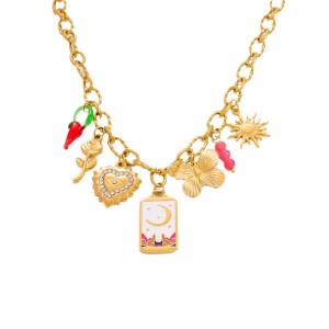 Collier Avec Pendentif En Forme De Cœur Élégant En Acier Inoxydable Plaqué Or  Pour Femme, Série Romantique, 1 Pièce h5 Image7