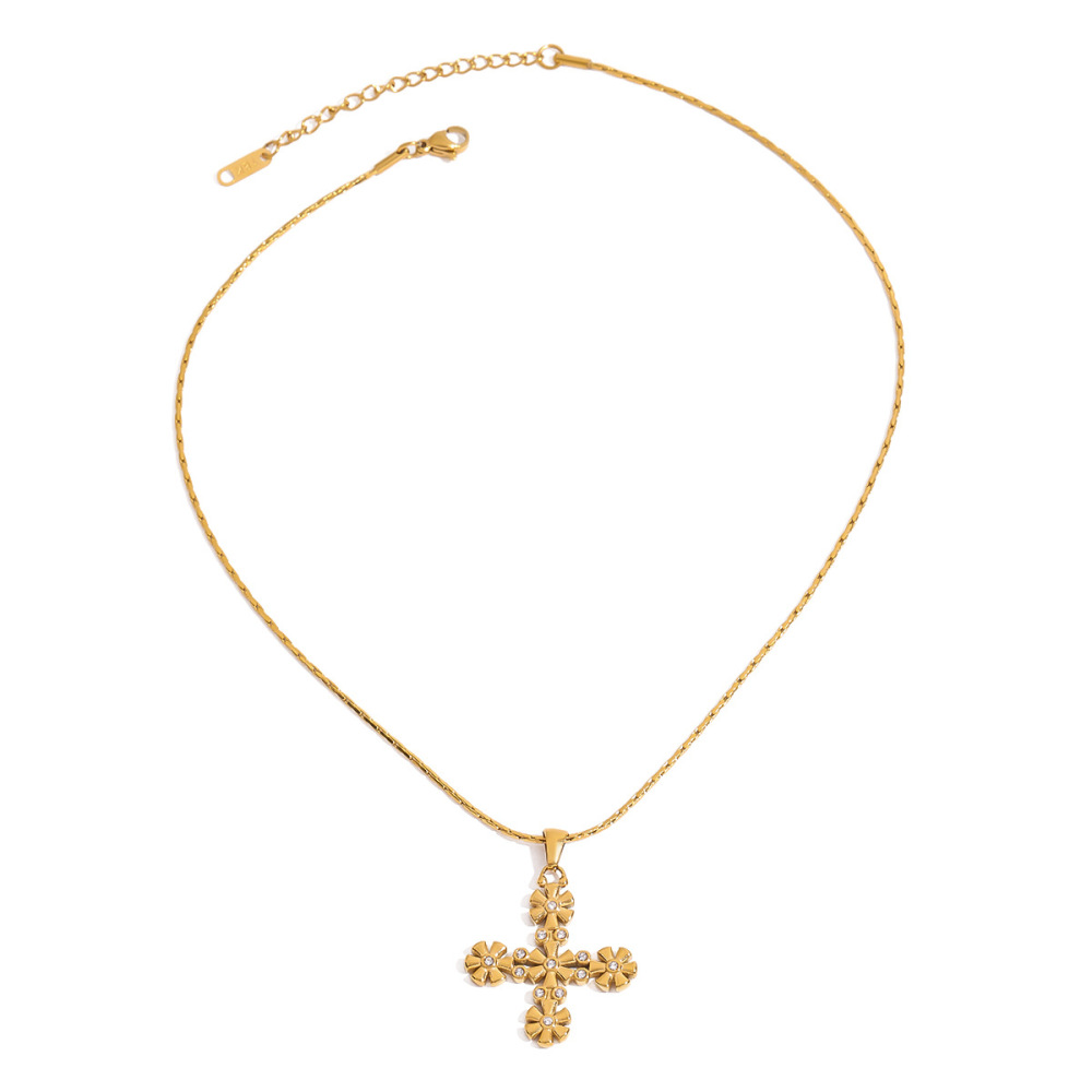 Collier Pendentif Croix Vintage Exquis En Acier Inoxydable Étanche Couleur Or, Collection Classique (1 Pièce) Image9