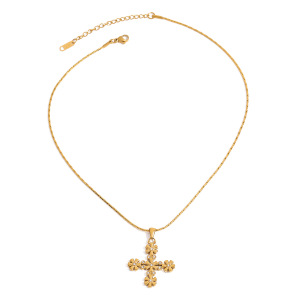 Collier Pendentif Croix Vintage Exquis En Acier Inoxydable Étanche Couleur Or, Collection Classique (1 Pièce) h5 Image9