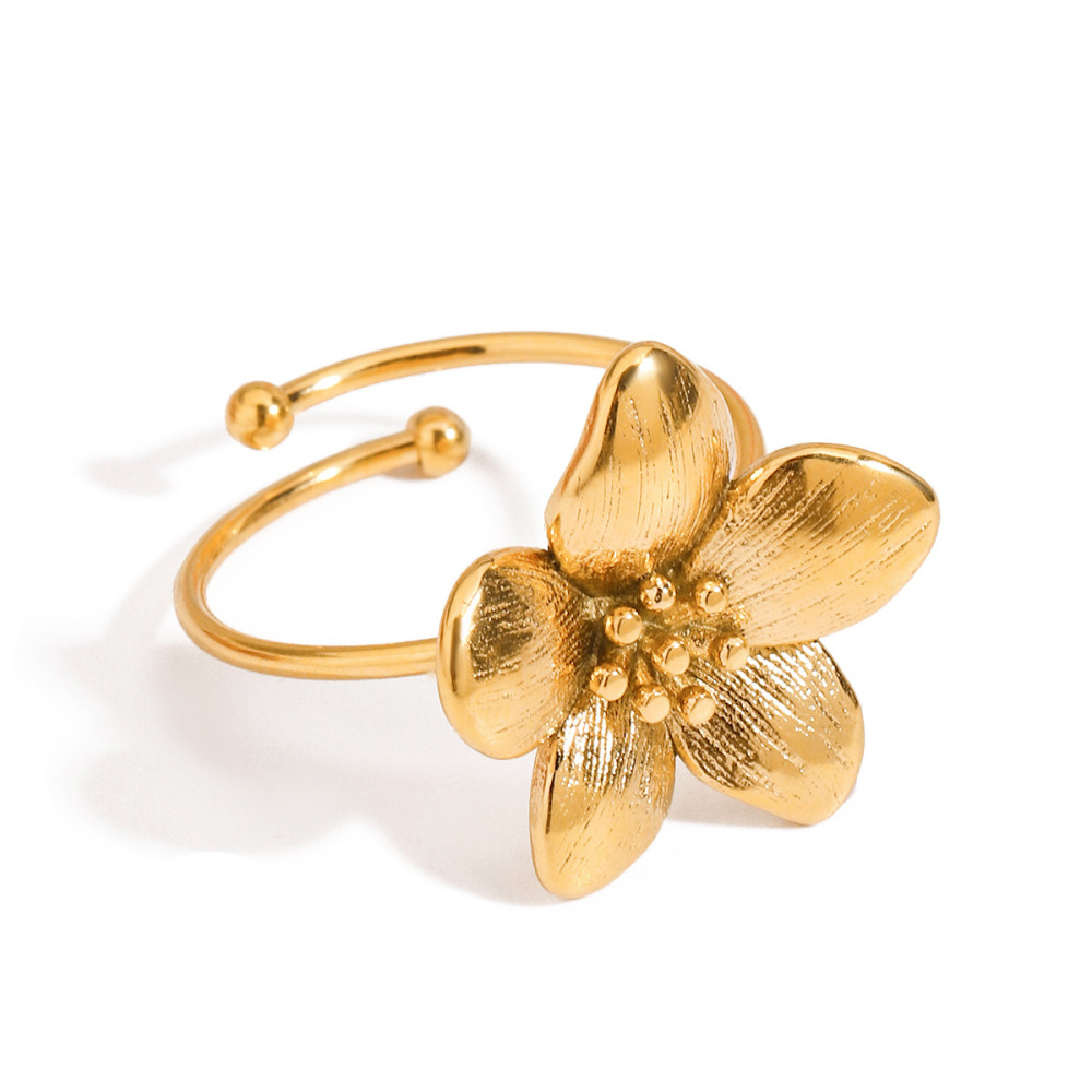 Bague Ajustable Pour Femme, Collection Romantique, Élégante Et Délicate, En Acier Inoxydable Doré, Étanche, Ornée D'Une Fleur. Image8