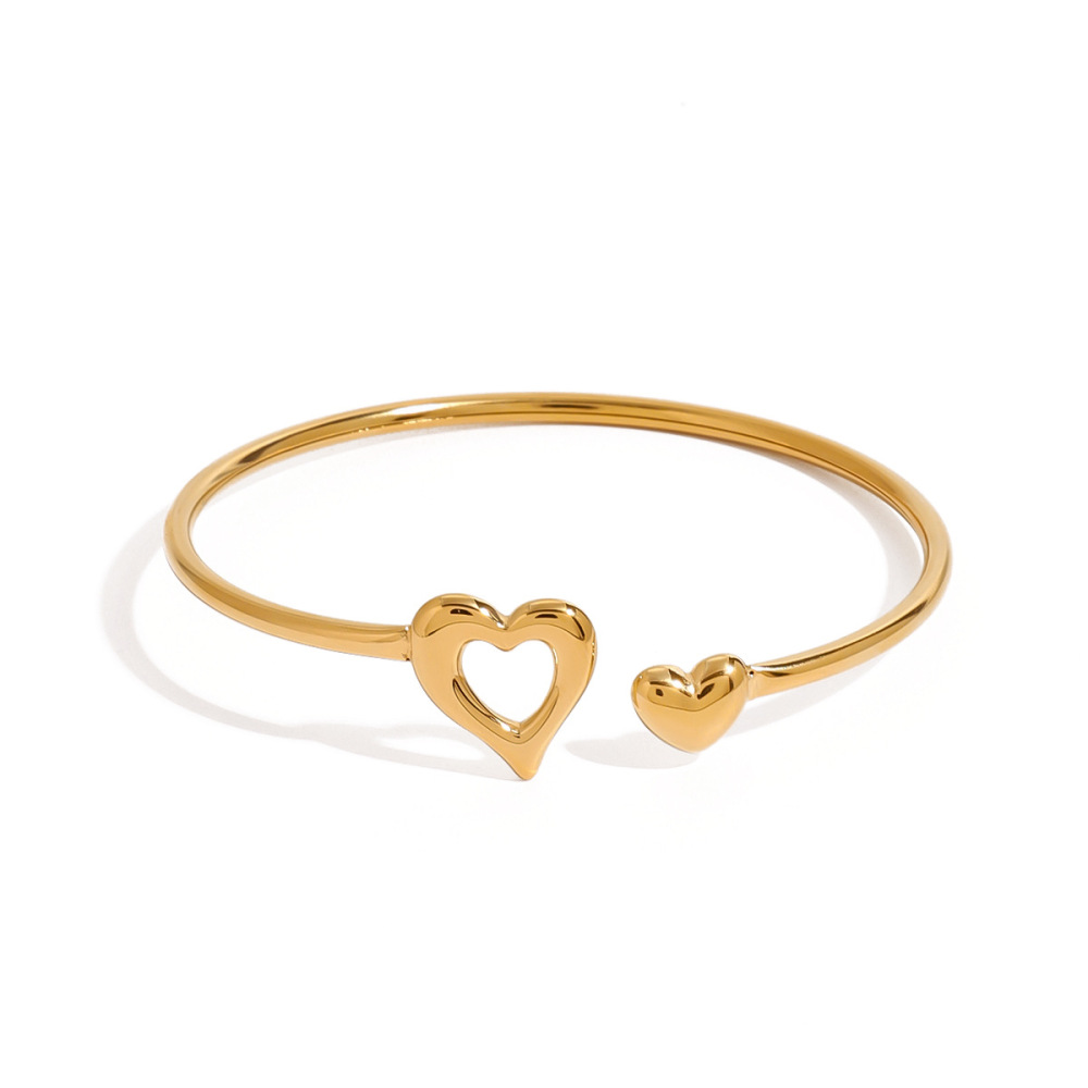 Bracelet Jonc Minimaliste Classique En Forme De Cœur, En Acier Inoxydable, Étanche, Couleur Or, Ajustable, Pour Femme (1 Pièce) Image7