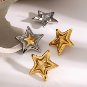 1 Paire De Boucles D'Oreilles À Tige En Acier Inoxydable Plaqué Or Pour Femme, Style Pentagramme, Série Simple h5 Image3