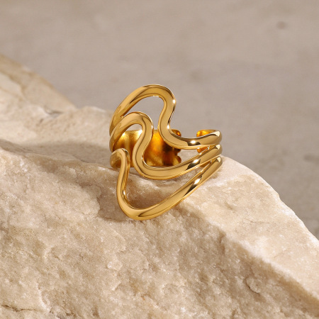 Bague simple pour femme, en acier inoxydable plaqué or, géométrique, étanche (1 pièce). 2