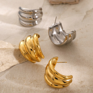 1 Paire De Boucles D'Oreilles À Tige En Acier Inoxydable Plaqué Or  Pour Femme, Style Bande Simple h5 Image5